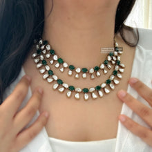 Load image into Gallery viewer, Double Layered gold plated Green Tayani Necklace set

