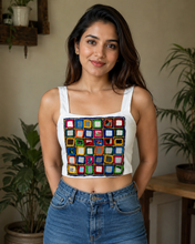 Load image into Gallery viewer, 38 size White Multicolor Big Mirror Navratri Cotton Blouse with margin
