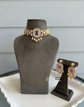 Load image into Gallery viewer, Purple Doublet tayani 22k gold plated Premium choker necklace set
