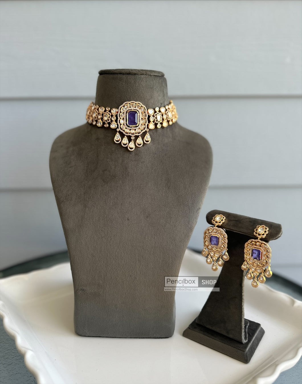 Purple Doublet tayani 22k gold plated Premium choker necklace set
