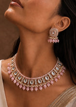 Load image into Gallery viewer, Pink Crystal Kundan polki Tayani Beads Premium Necklace set
