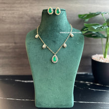 Load image into Gallery viewer, Kashvi Green Gold plated Dainty moissanite Stone Chain Necklace set
