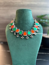 Load image into Gallery viewer, Green orange Afghani Mirror Multicolor Navratri  Necklace
