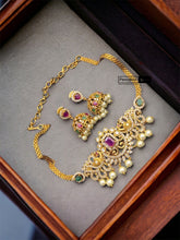 Load image into Gallery viewer, Peacock cz Kemp Stone Choker temple ethnic Necklace set
