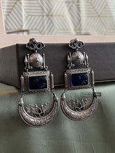Load image into Gallery viewer, Long Dangling German Silver Peacock  jhumka earrings
