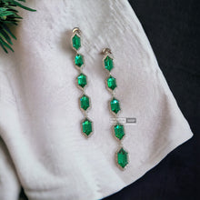 Load image into Gallery viewer, Kaajal green Long Svarovski American Diamond Earrings

