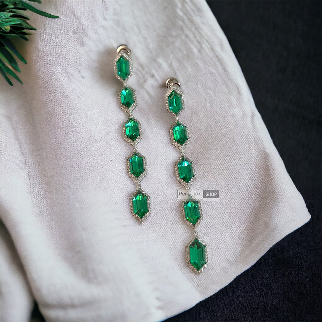 Kaajal green Long Svarovski American Diamond Earrings