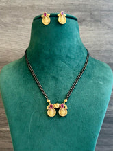 Load image into Gallery viewer, Lakshmi ji ruby kemp stone Black beads Mangalsutra Necklace set

