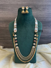 Load image into Gallery viewer, Sleek Heritage Rajwadi Dainty Green Pearl Long Mala Necklace set
