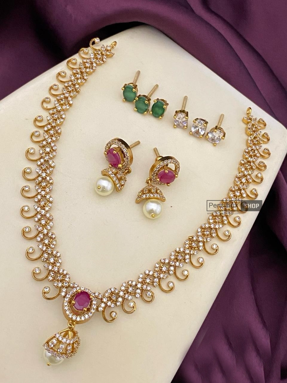 Changeable american diamond designer Necklace set Temple Jewelry