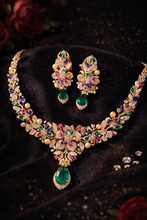 Load image into Gallery viewer, Solitaire Floral Rose Gold MM Pearl Multicolor Premium Necklace set

