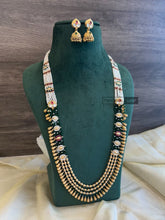 Load image into Gallery viewer, Sleek Heritage Rajwadi Dainty Green Pearl Long Mala Necklace set
