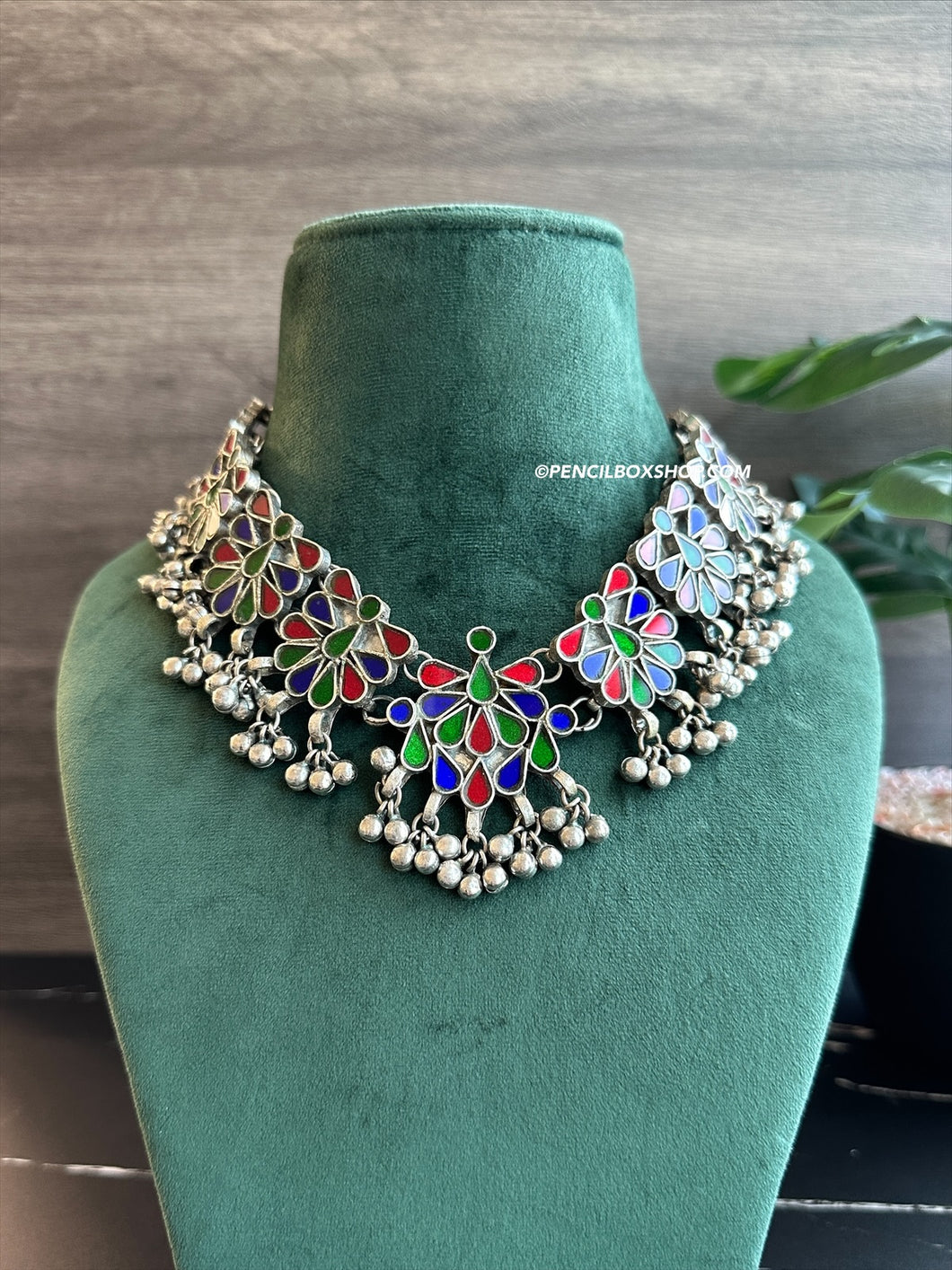 Afghani Mirror Multicolor Navratri Ghungroo Necklace