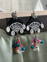 Load image into Gallery viewer, Peacock Long Handmade Shell handpainted wooden Jhumka earrings
