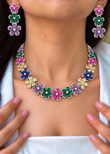 Load image into Gallery viewer, Multi-Color Solitaire Rainbow Flower Necklace Set with Earrings
