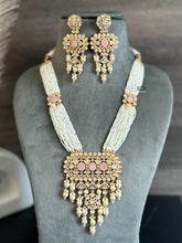 Load image into Gallery viewer, Falak 22k gold plated pink Pearl Long Tayani Premium Necklace set
