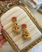 Load image into Gallery viewer, VIRAL LOTUS ENAMEL JHUMKA EARRINGS
