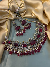 Load image into Gallery viewer, Designer Victorian Finish American Diamond Choker Necklace set
