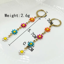 Load image into Gallery viewer, Spring multicolor Flower Long Hoop dangling earrings IDW
