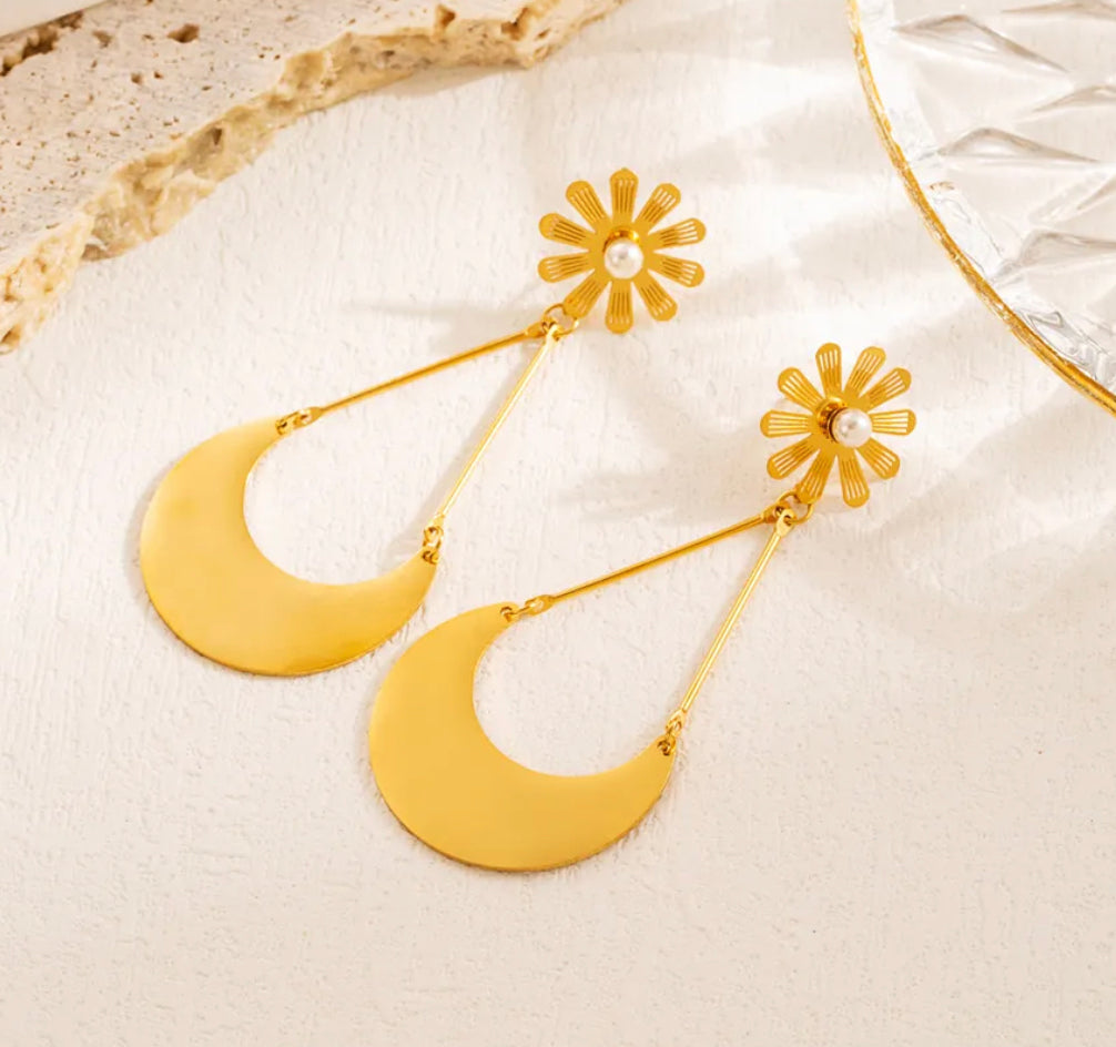 18k gold plated Stainless Steel Flower dangling  earrings IDW