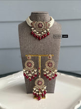 Load image into Gallery viewer, Zoe Polki Golden antique Finish Beads Choker necklace set with maangtikka
