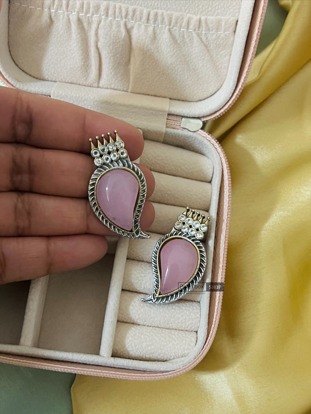 Pink German silver Small mango stud earrings