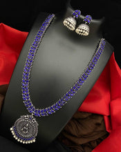 Load image into Gallery viewer, German silver Long Lakshmi ji Jhumka design necklace set
