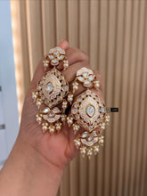 Load image into Gallery viewer, Pink ivory 22k Gold Plated Tayani Premium Hanging Dangling Earrings
