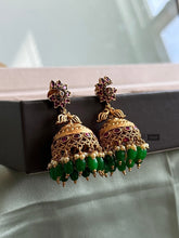 Load image into Gallery viewer, Kemp Stone Peacock Hanging Drop Temple jhumka  earrings
