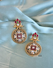 Load image into Gallery viewer, LEELA Multicolor Temple Kemp stone ethnic Gold Finish earrings
