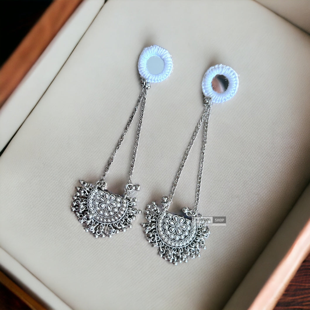Masakali Handmade Mirror Tassel silver handmade Earrings