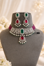Load image into Gallery viewer, Ruby Green Celebrity American Diamond Choker Necklace set

