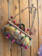 Load image into Gallery viewer, Kashmiri Clutch Pachi Work Green Potli tassel Handmade Brass
