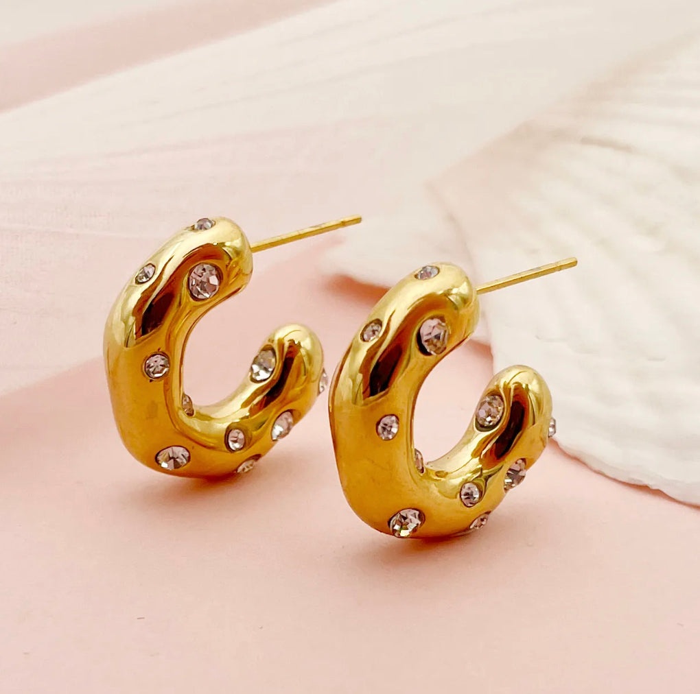 Stainless steel gold plated white hoop earrings IDW