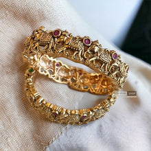 Load image into Gallery viewer, Set of 2 bangle set ruby kemp stone Elephant openable bangles
