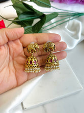 Load image into Gallery viewer, Elephant Golden Kundan Pearl drop Indian ethnic earrings
