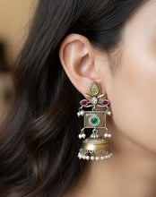Load image into Gallery viewer, Alia Inspired German silver Pachi Pearl Jhumka Earrings
