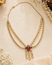 Load image into Gallery viewer, Ruby Green Doublet Tayani Gold Plated Victorian Necklace set
