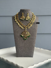 Load image into Gallery viewer, Exclusive cz kemp stone multicolor green drops Necklace set Temple Jewelry
