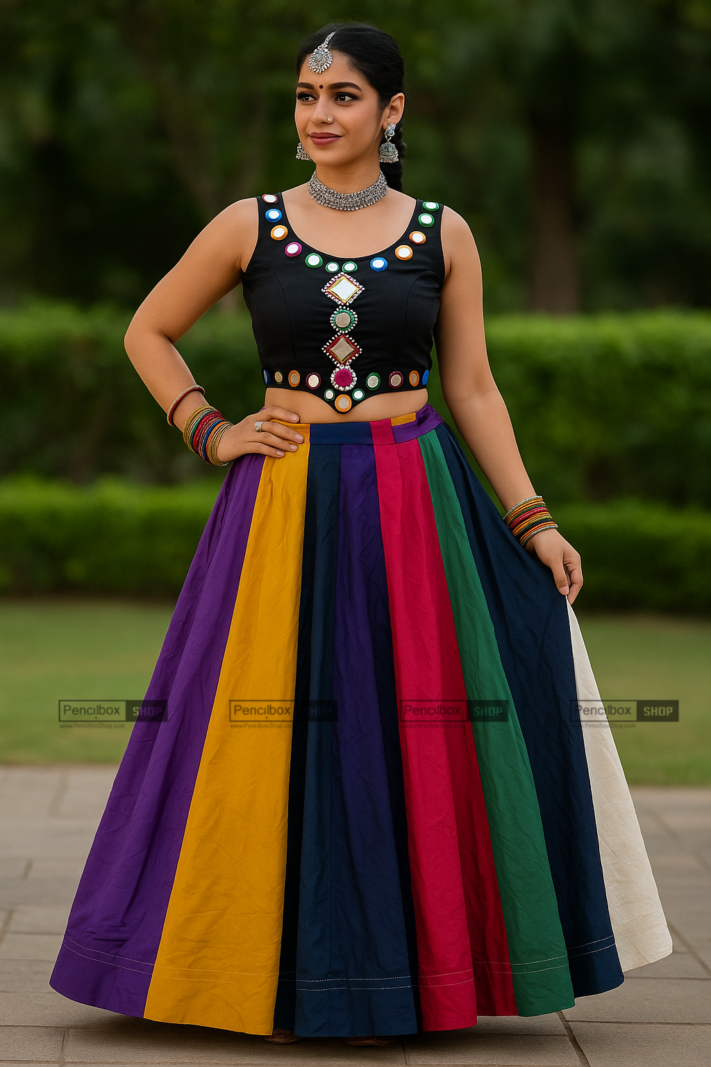 36 to 42 Multicolor Mirror Embroidery Navratri Blouse