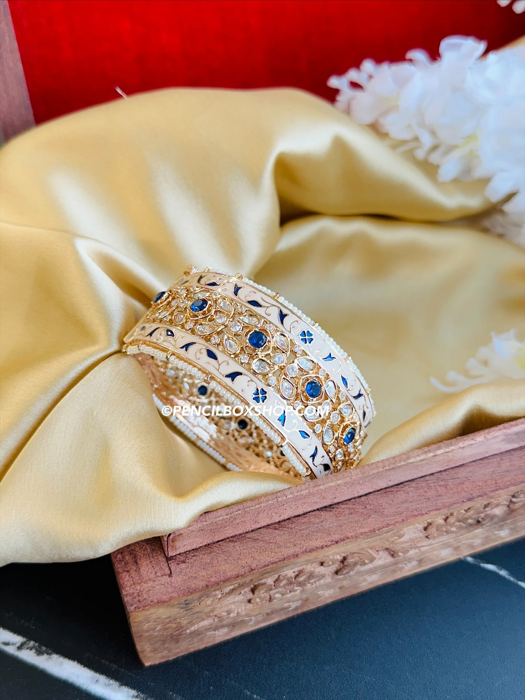 Blue Ivory Meenakari tayani 22k gold plated Board Statement kada bangle