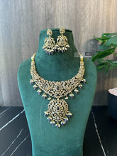 Load image into Gallery viewer, Golden Purple Peacock Kundan Polki Temple ethnic Necklace set
