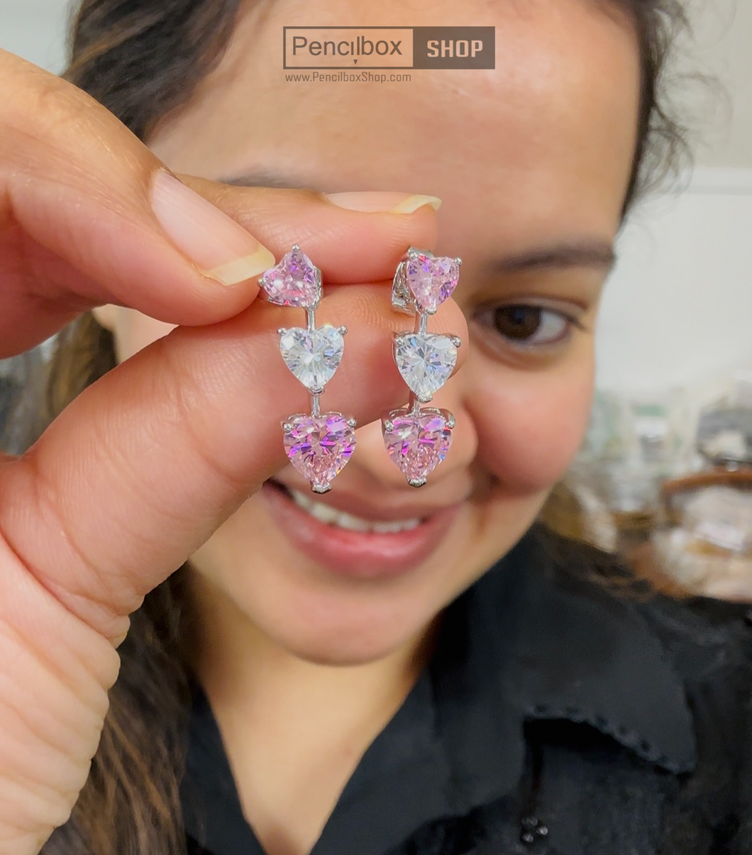 Kiara INSPIRED PINK SILVER SOLITAIRE AMERICAN DIAMOND EARRINGS