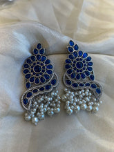 Load image into Gallery viewer, German silver Stone Pearl drop statement Earrings
