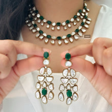 Load image into Gallery viewer, Double Layered gold plated Green Tayani Necklace set
