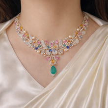 Load image into Gallery viewer, Solitaire Floral Rose Gold MM Pearl Multicolor Premium Necklace set
