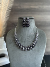 Load image into Gallery viewer, Purple Simple Silver finish American Diamond Necklace set
