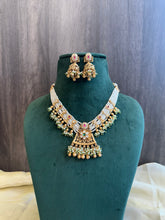 Load image into Gallery viewer, Rajwadi Pearl Ruby green Dainty ethnic temple necklace set
