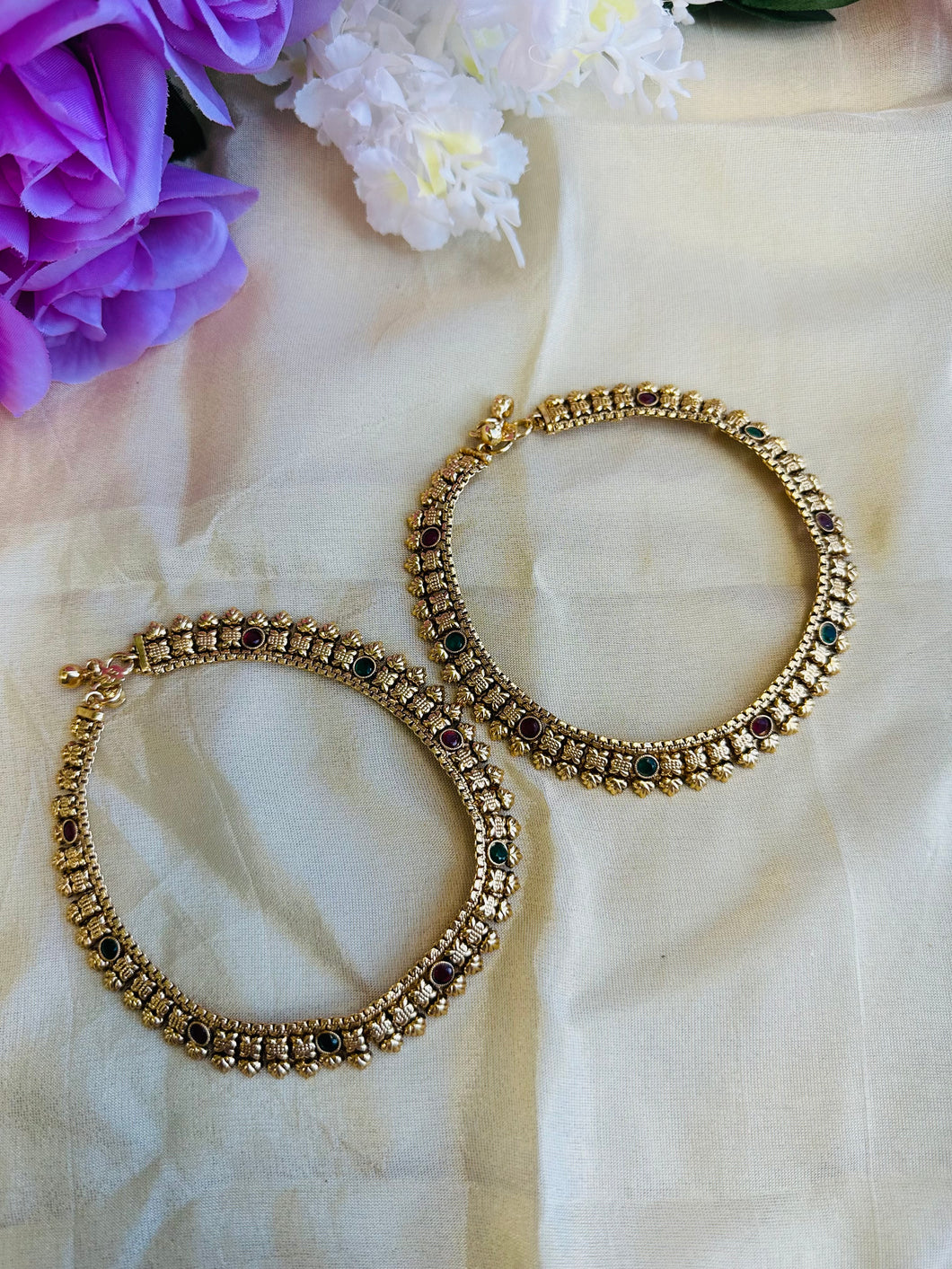 Pair of Golden Multicolor Ethnic Anklet set