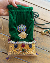 Load image into Gallery viewer, Green Dual Tone Polti Kashmiri Clutch Pachi Work Handmade Brass
